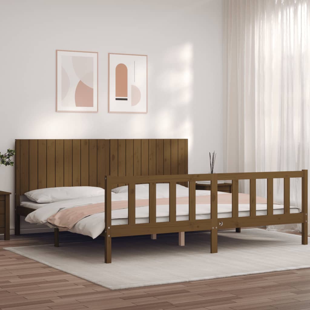 Berkfield Bed Frame with Headboard Honey Brown 200x200 cm Solid Wood