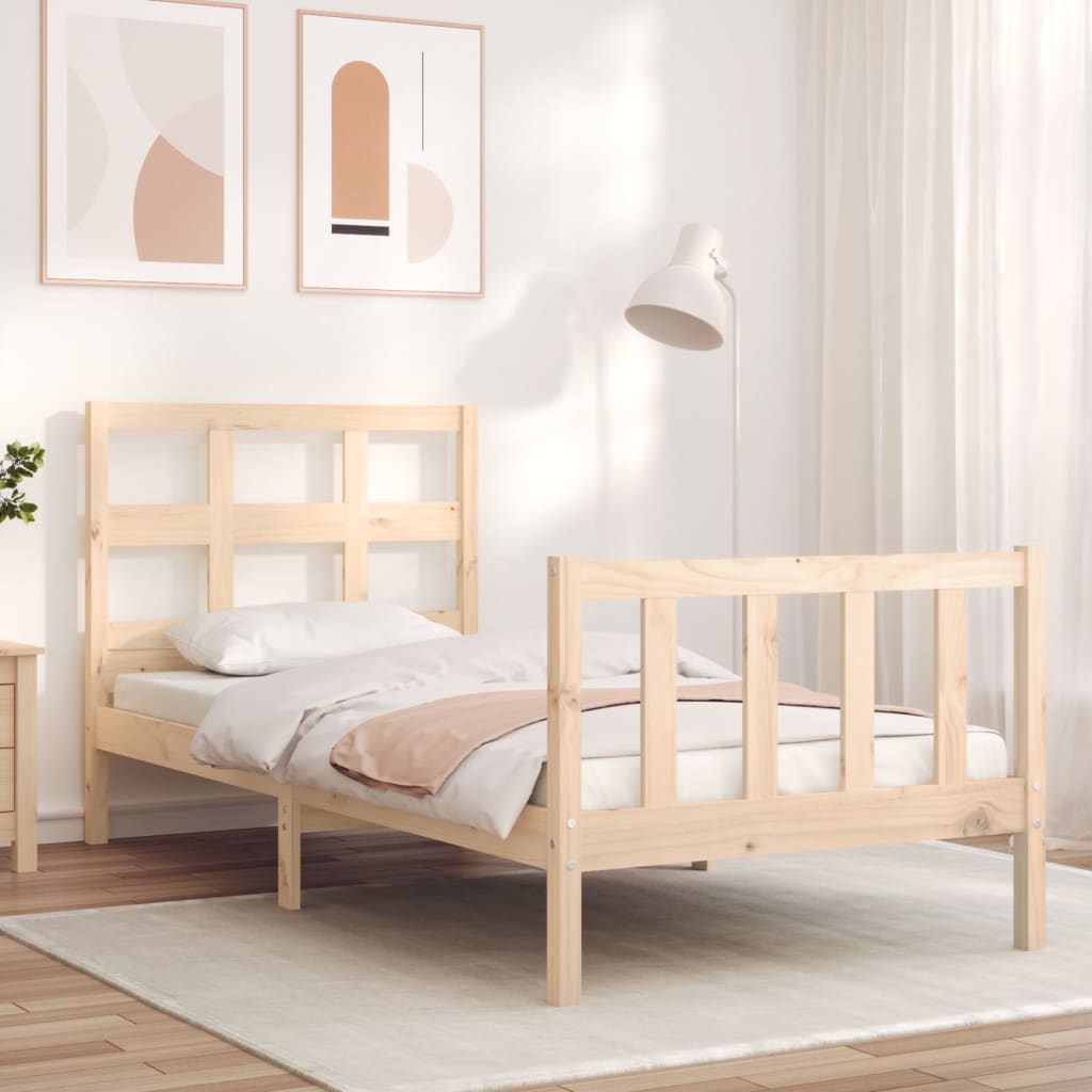 Berkfield Bed Frame with Headboard Small Single Solid Wood