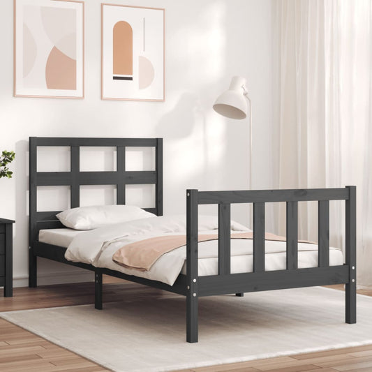 Berkfield Bed Frame with Headboard Grey Small Single Solid Wood
