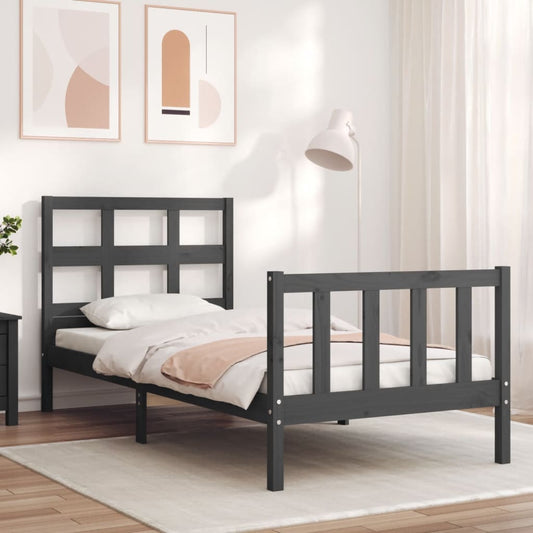 Berkfield Bed Frame with Headboard Grey Single Solid Wood