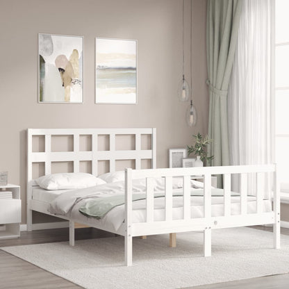 Berkfield Bed Frame with Headboard White Small Double Solid Wood