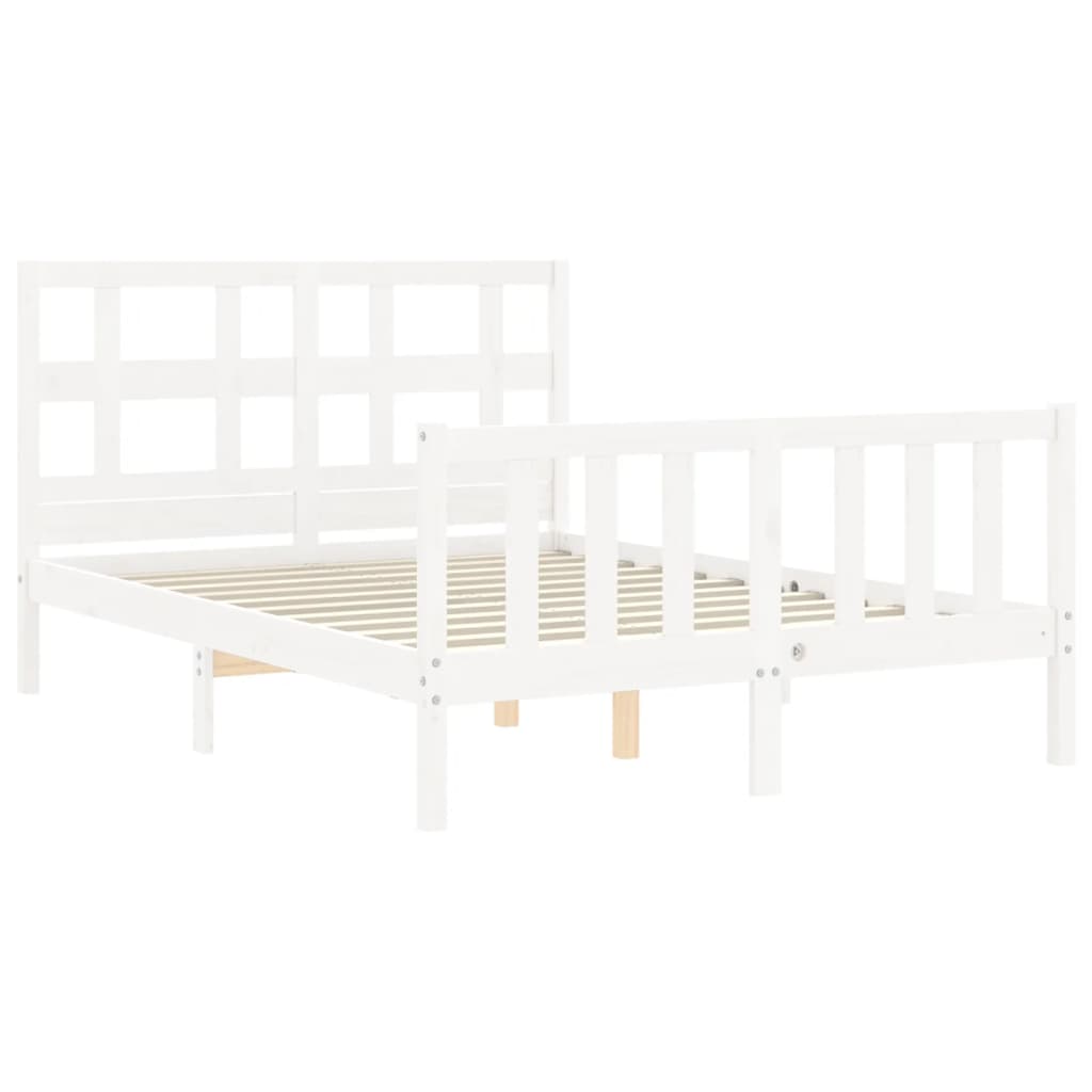 Berkfield Bed Frame with Headboard White Small Double Solid Wood