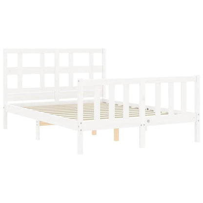 Berkfield Bed Frame with Headboard White Small Double Solid Wood