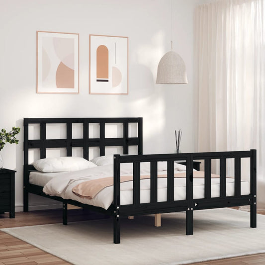 Berkfield Bed Frame with Headboard Black Small Double Solid Wood