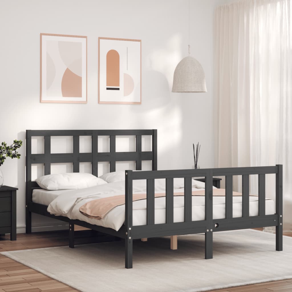 Berkfield Bed Frame with Headboard Grey Double Solid Wood