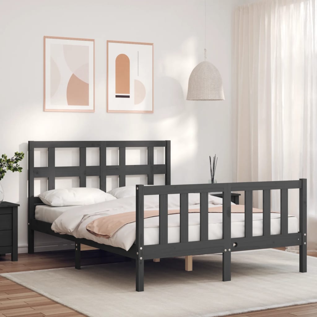 Berkfield Bed Frame with Headboard Grey 140x190 cm Solid Wood