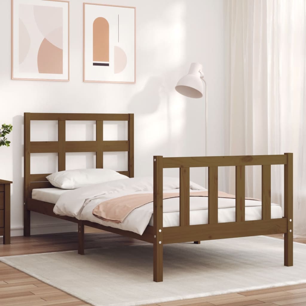 Berkfield Bed Frame with Headboard Honey Brown 90x200 cm Solid Wood