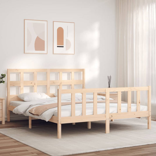 Berkfield Bed Frame with Headboard King Size Solid Wood
