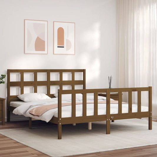 Berkfield Bed Frame with Headboard Honey Brown 160x200 cm Solid Wood