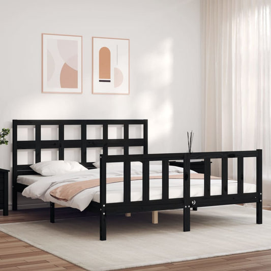 Berkfield Bed Frame with Headboard Black 160x200 cm Solid Wood