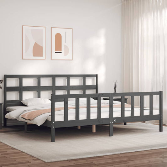 Berkfield Bed Frame with Headboard Grey Super King Size Solid Wood