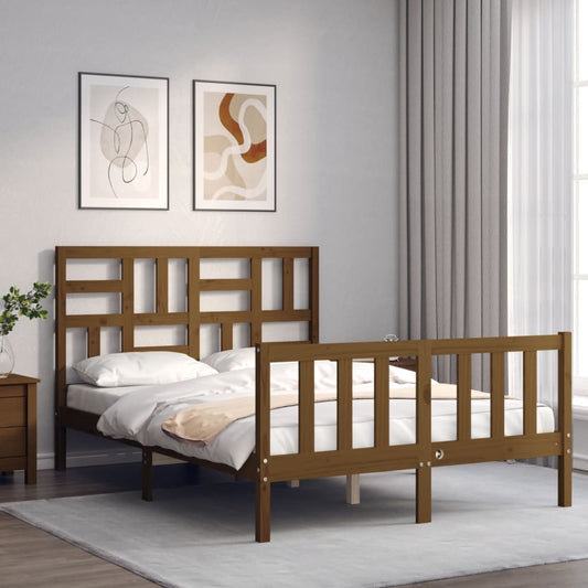 Berkfield Bed Frame with Headboard Honey Brown Small Double Solid Wood