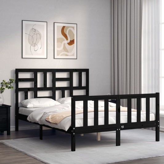 Berkfield Bed Frame with Headboard Black Small Double Solid Wood