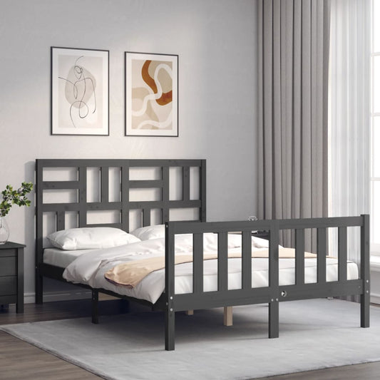 Berkfield Bed Frame with Headboard Grey Double Solid Wood