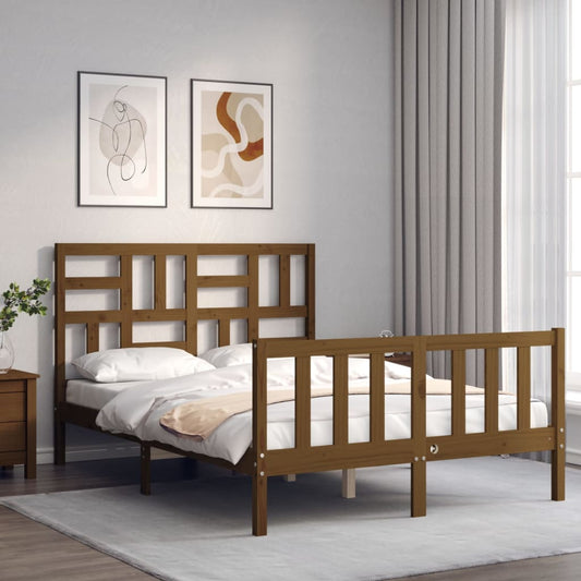 Berkfield Bed Frame with Headboard Honey Brown Double Solid Wood