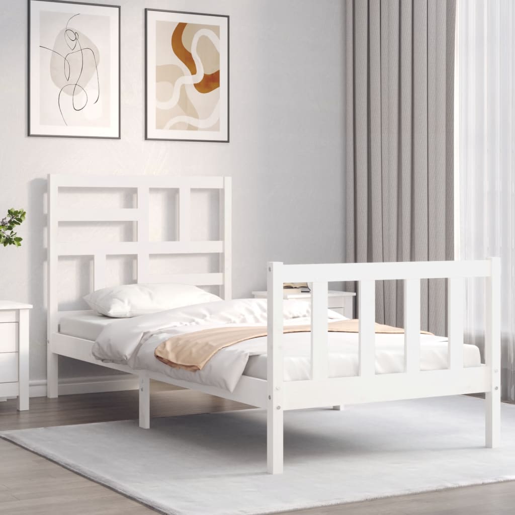 Berkfield Bed Frame with Headboard White 90x200 cm Solid Wood