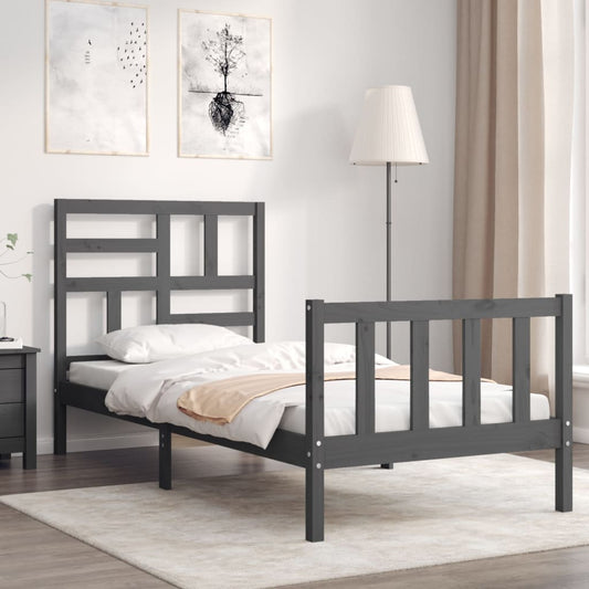 Berkfield Bed Frame with Headboard Grey 90x200 cm Solid Wood