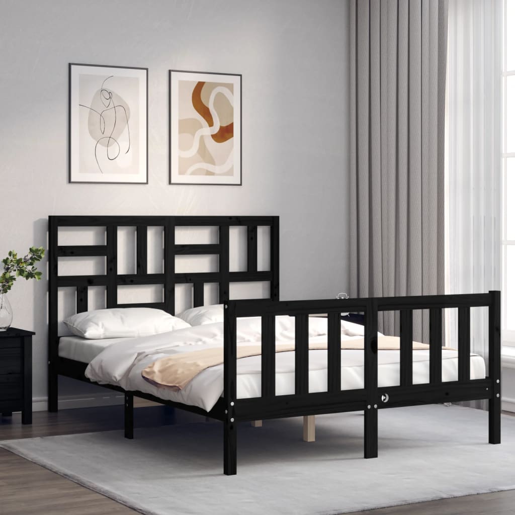 Berkfield Bed Frame with Headboard Black 140x200 cm Solid Wood