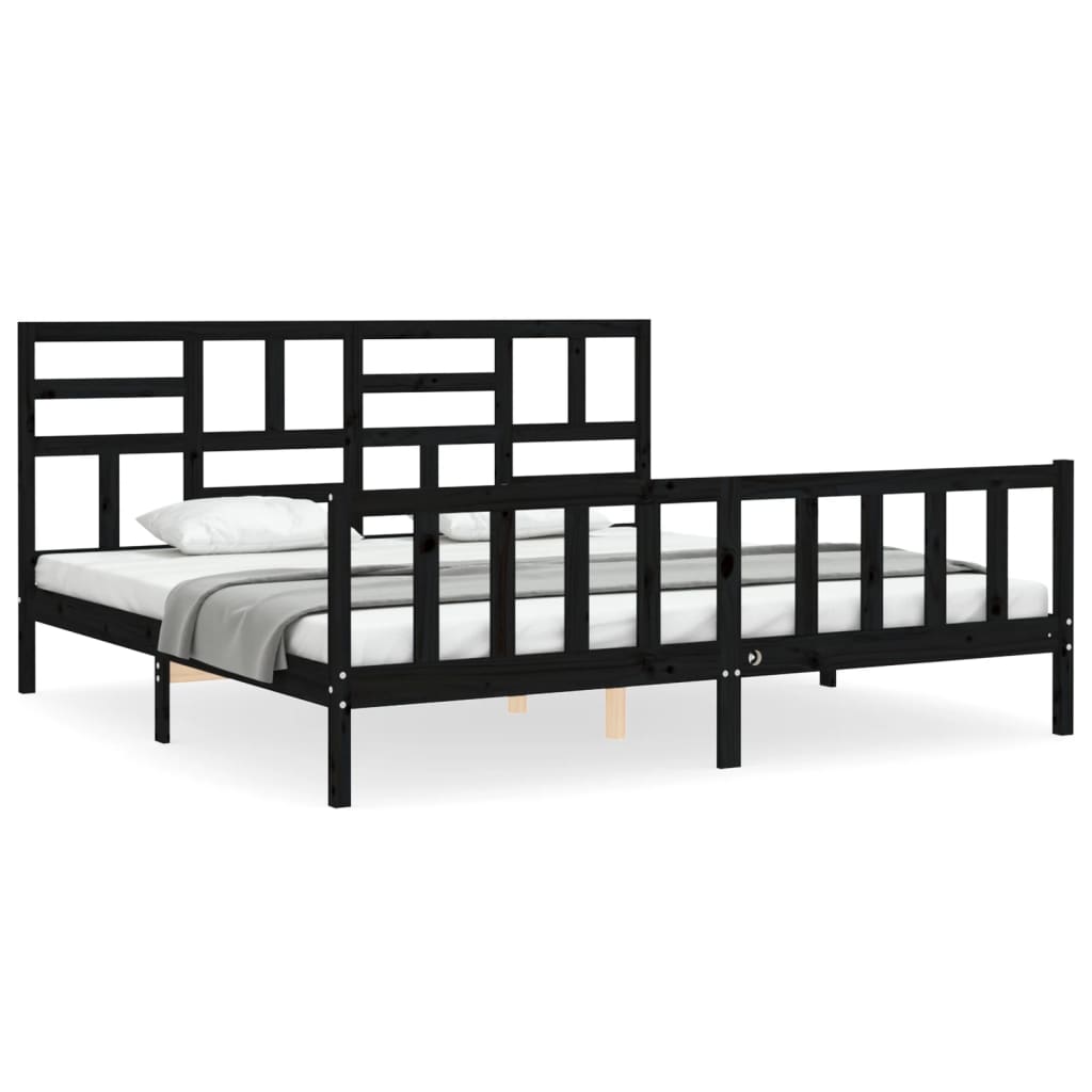 Berkfield Bed Frame with Headboard Black Super King Size Solid Wood
