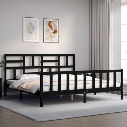 Berkfield Bed Frame with Headboard Black Super King Size Solid Wood