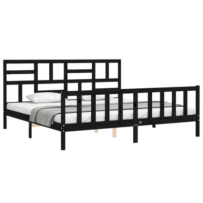 Berkfield Bed Frame with Headboard Black Super King Size Solid Wood