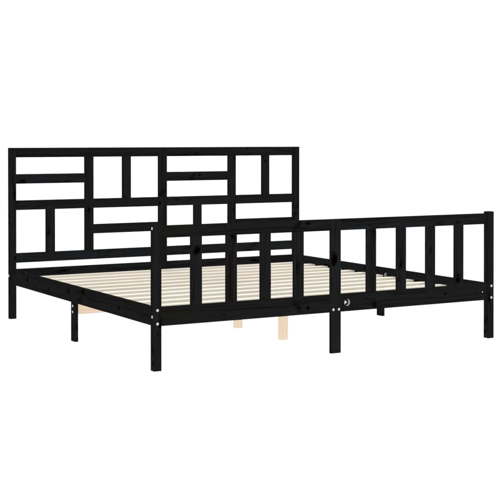 Berkfield Bed Frame with Headboard Black Super King Size Solid Wood