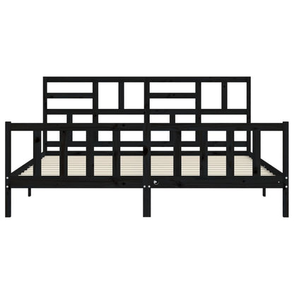 Berkfield Bed Frame with Headboard Black Super King Size Solid Wood