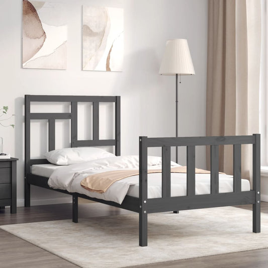 Berkfield Bed Frame with Headboard Grey Small Single Solid Wood