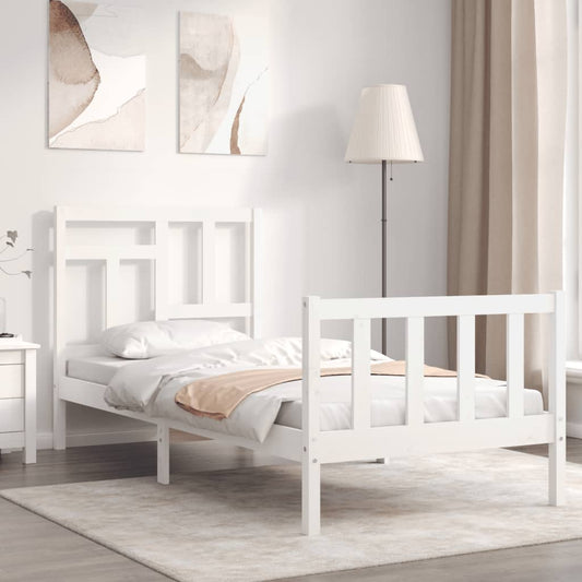 Berkfield Bed Frame with Headboard White Single Solid Wood