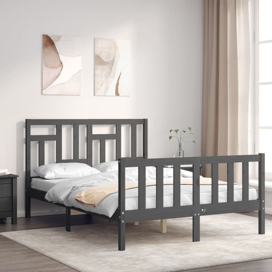 Berkfield Bed Frame with Headboard Grey Small Double Solid Wood