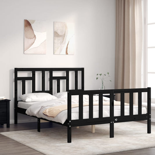 Berkfield Bed Frame with Headboard Black Small Double Solid Wood