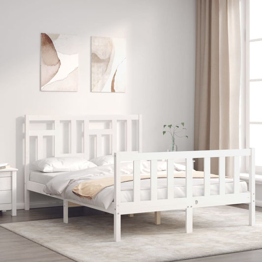 Berkfield Bed Frame with Headboard White 140x190 cm Solid Wood