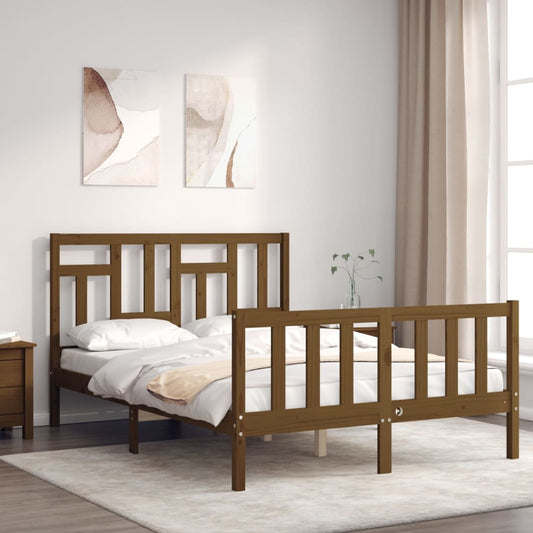 Berkfield Bed Frame with Headboard Honey Brown 140x190 cm Solid Wood