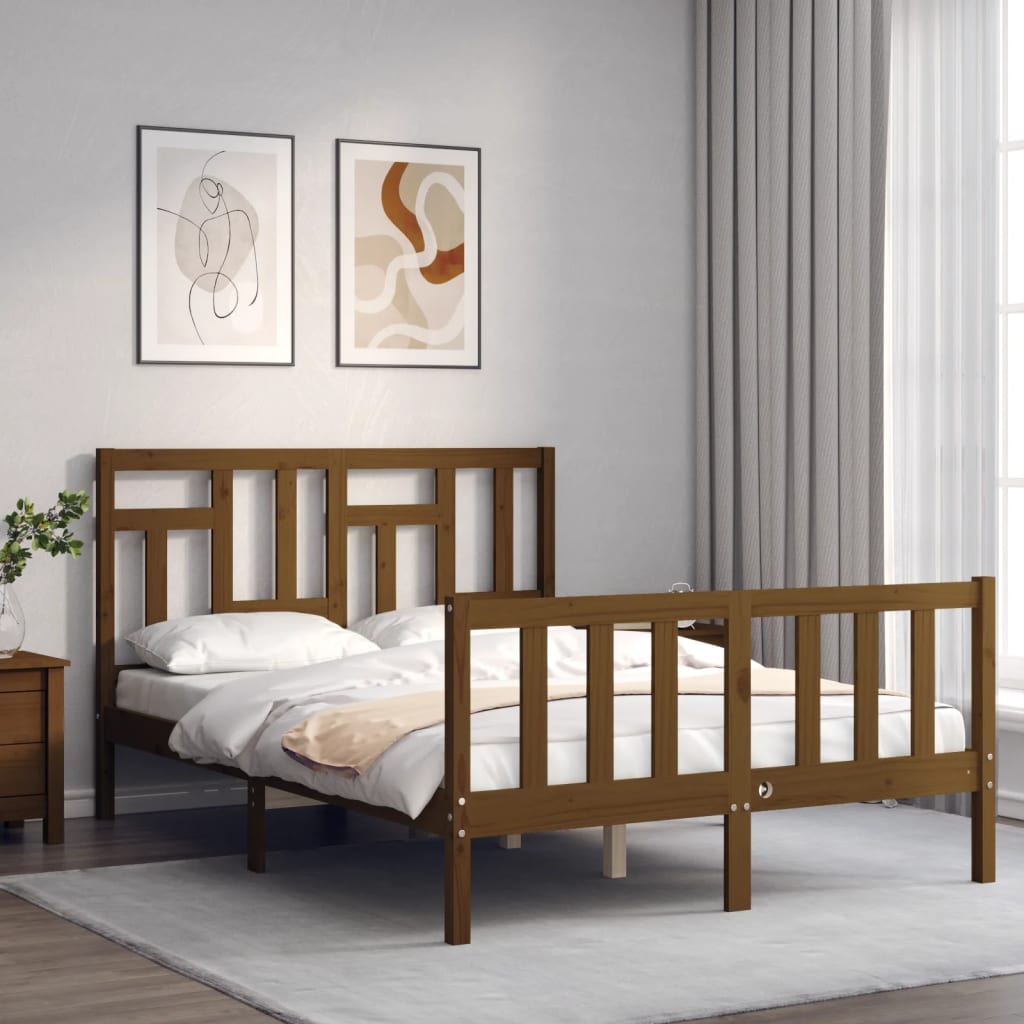 Berkfield Bed Frame with Headboard Honey Brown 140x200 cm Solid Wood