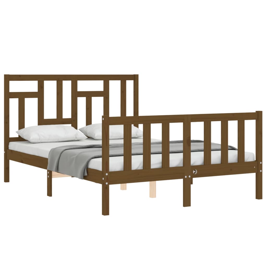 Berkfield Bed Frame with Headboard Honey Brown 140x200 cm Solid Wood