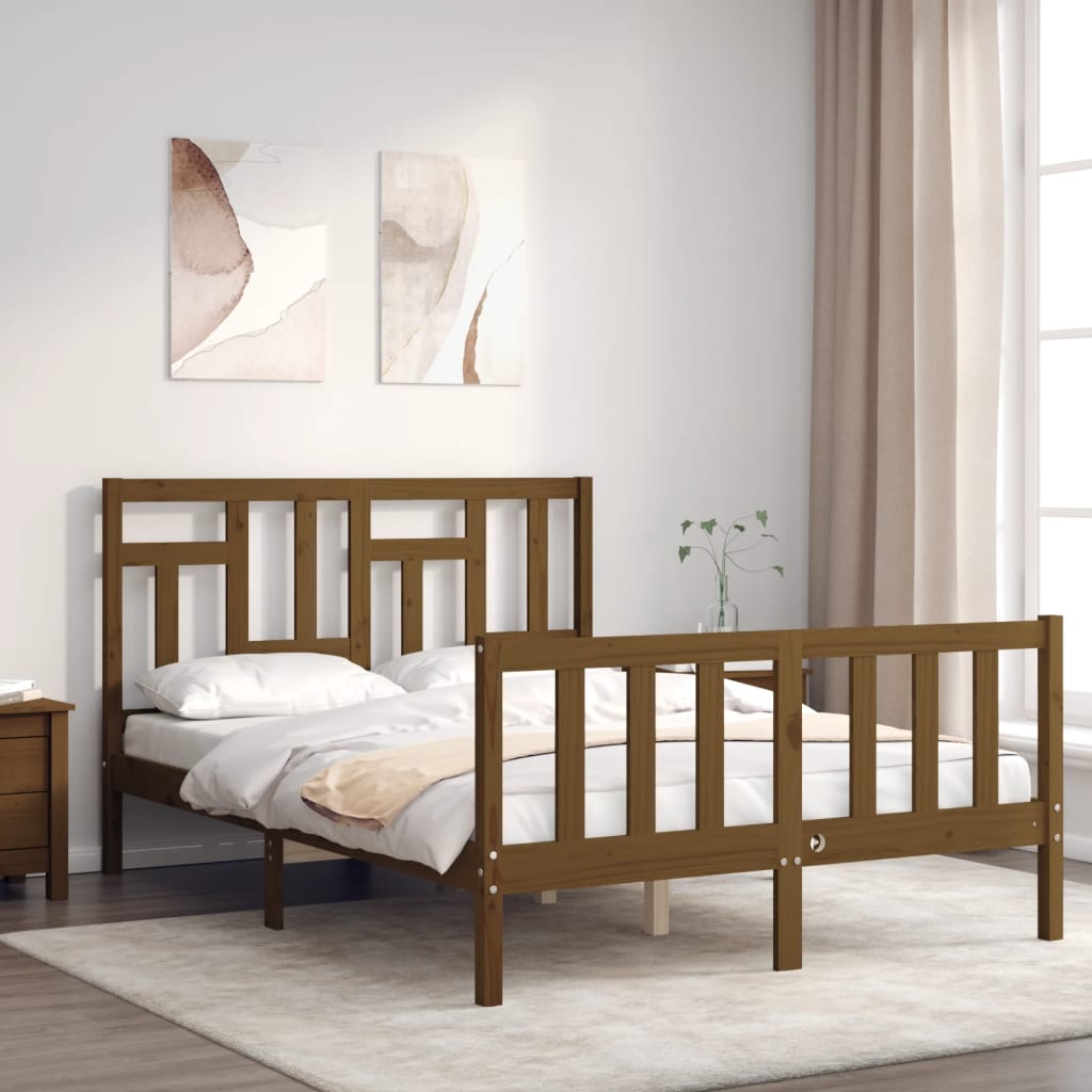 Berkfield Bed Frame with Headboard Honey Brown 140x200 cm Solid Wood