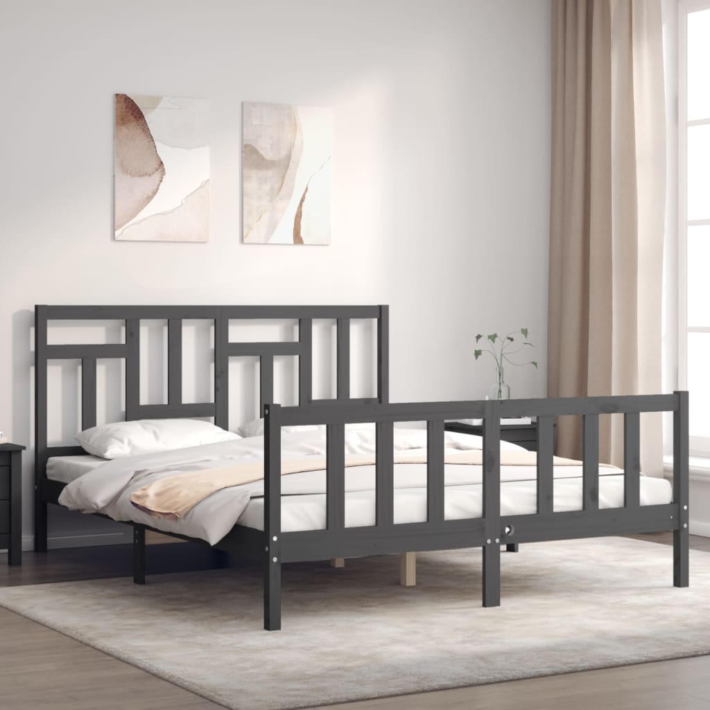 Berkfield Bed Frame with Headboard Grey 160x200 cm Solid Wood