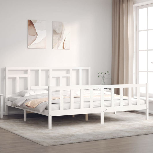 Berkfield Bed Frame with Headboard White Super King Size Solid Wood