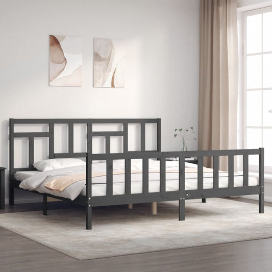 Berkfield Bed Frame with Headboard Grey Super King Size Solid Wood
