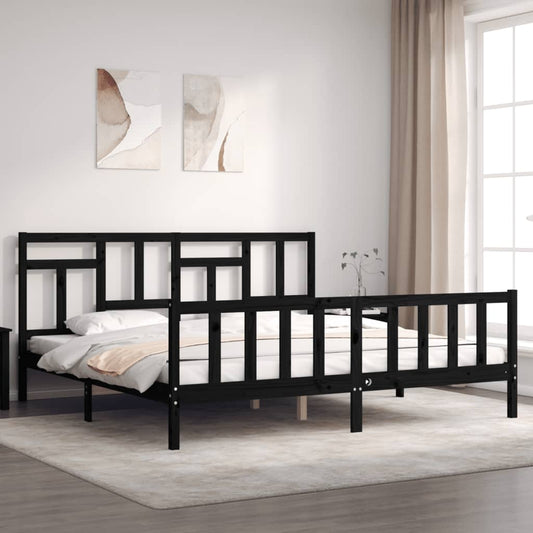 Berkfield Bed Frame with Headboard Black Super King Size Solid Wood