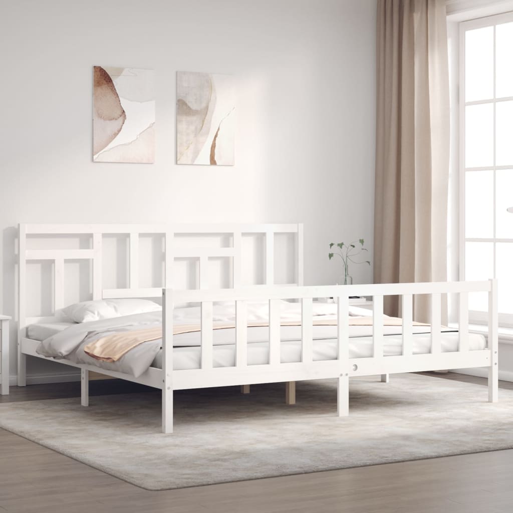Berkfield Bed Frame with Headboard White 200x200 cm Solid Wood