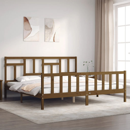 Berkfield Bed Frame with Headboard Honey Brown 200x200 cm Solid Wood