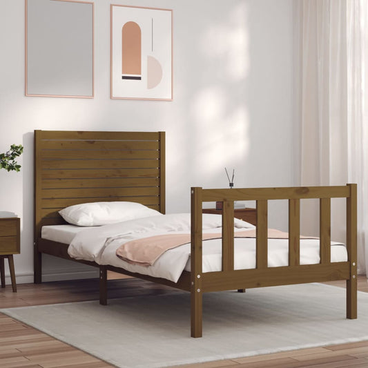 Berkfield Bed Frame with Headboard Honey Brown Small Single Solid Wood