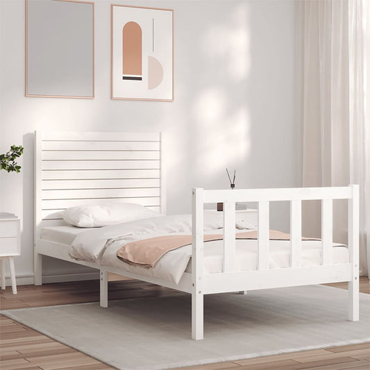 Berkfield Bed Frame with Headboard White Single Solid Wood