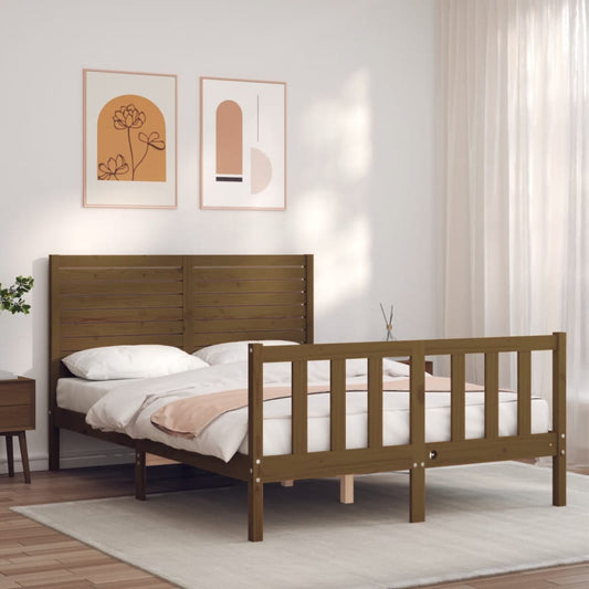 Berkfield Bed Frame with Headboard Honey Brown Small Double Solid Wood