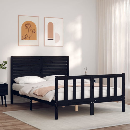 Berkfield Bed Frame with Headboard Black Small Double Solid Wood