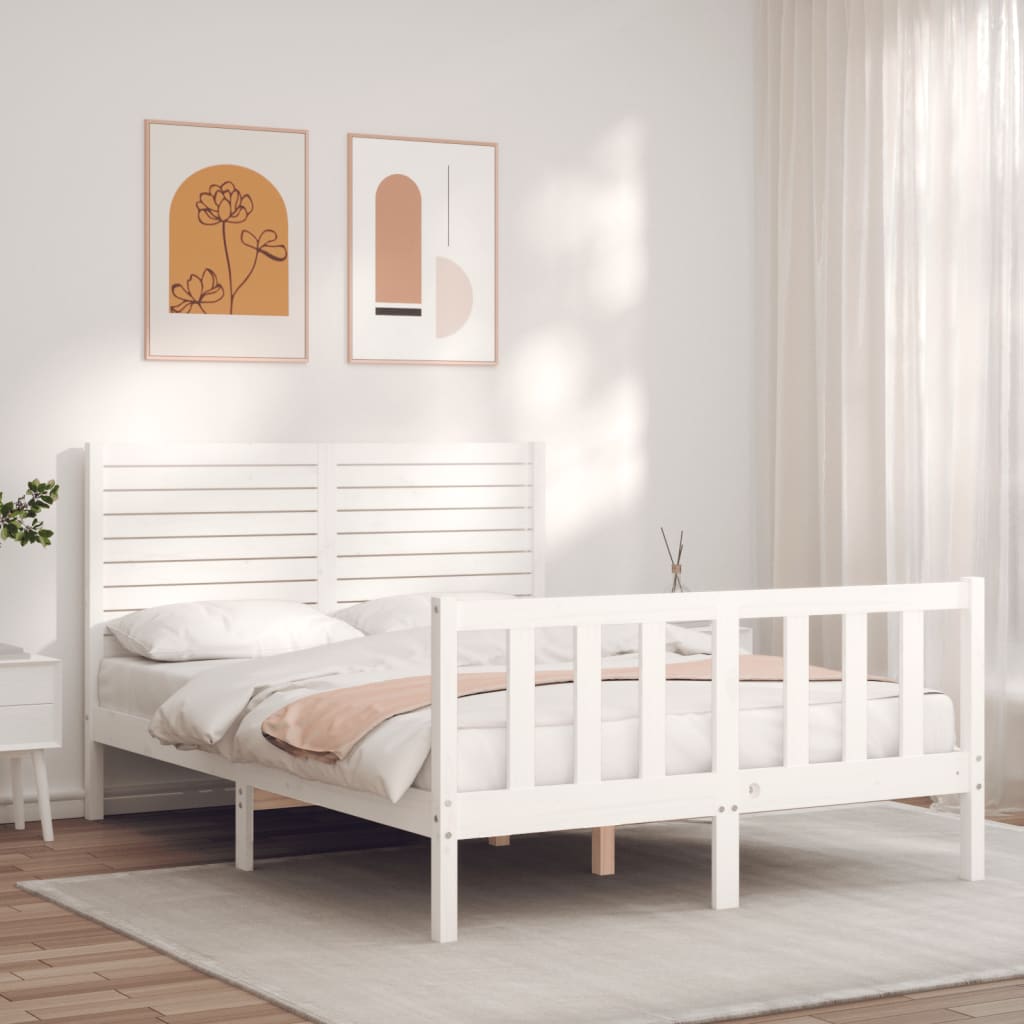 Berkfield Bed Frame with Headboard White 140x190 cm Solid Wood
