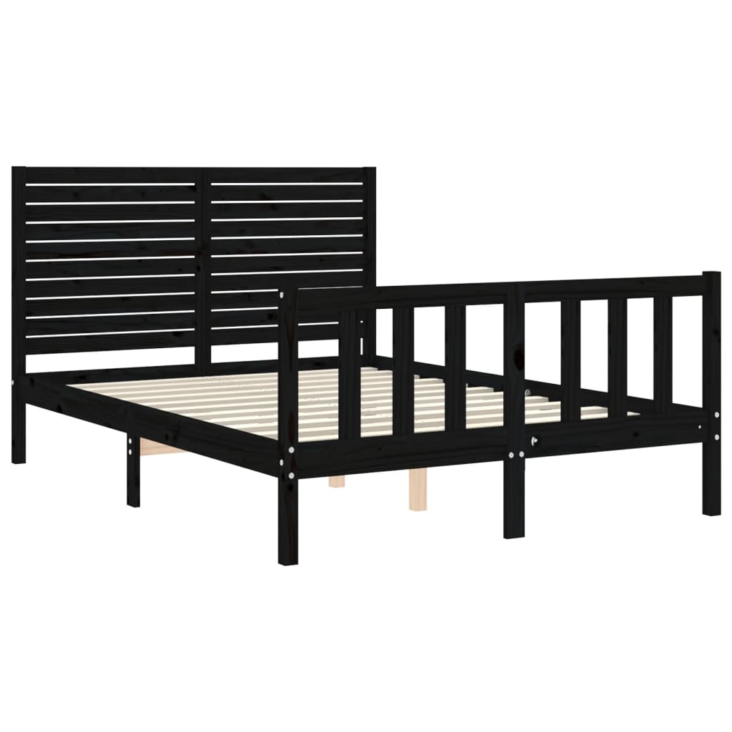 Berkfield Bed Frame with Headboard Black 140x190 cm Solid Wood