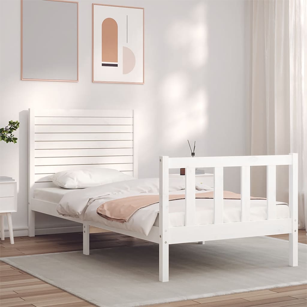 Berkfield Bed Frame with Headboard White 90x200 cm Solid Wood