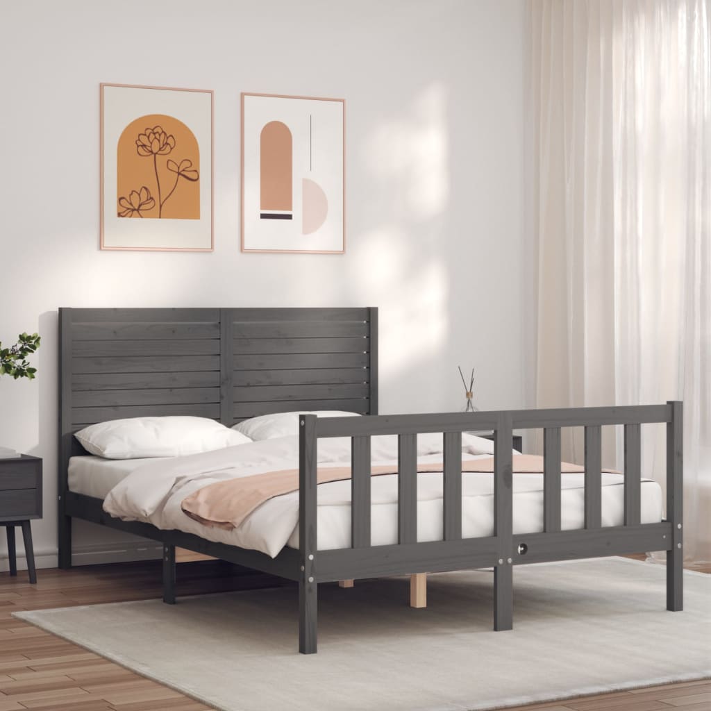 Berkfield Bed Frame with Headboard Grey 120x200 cm Solid Wood